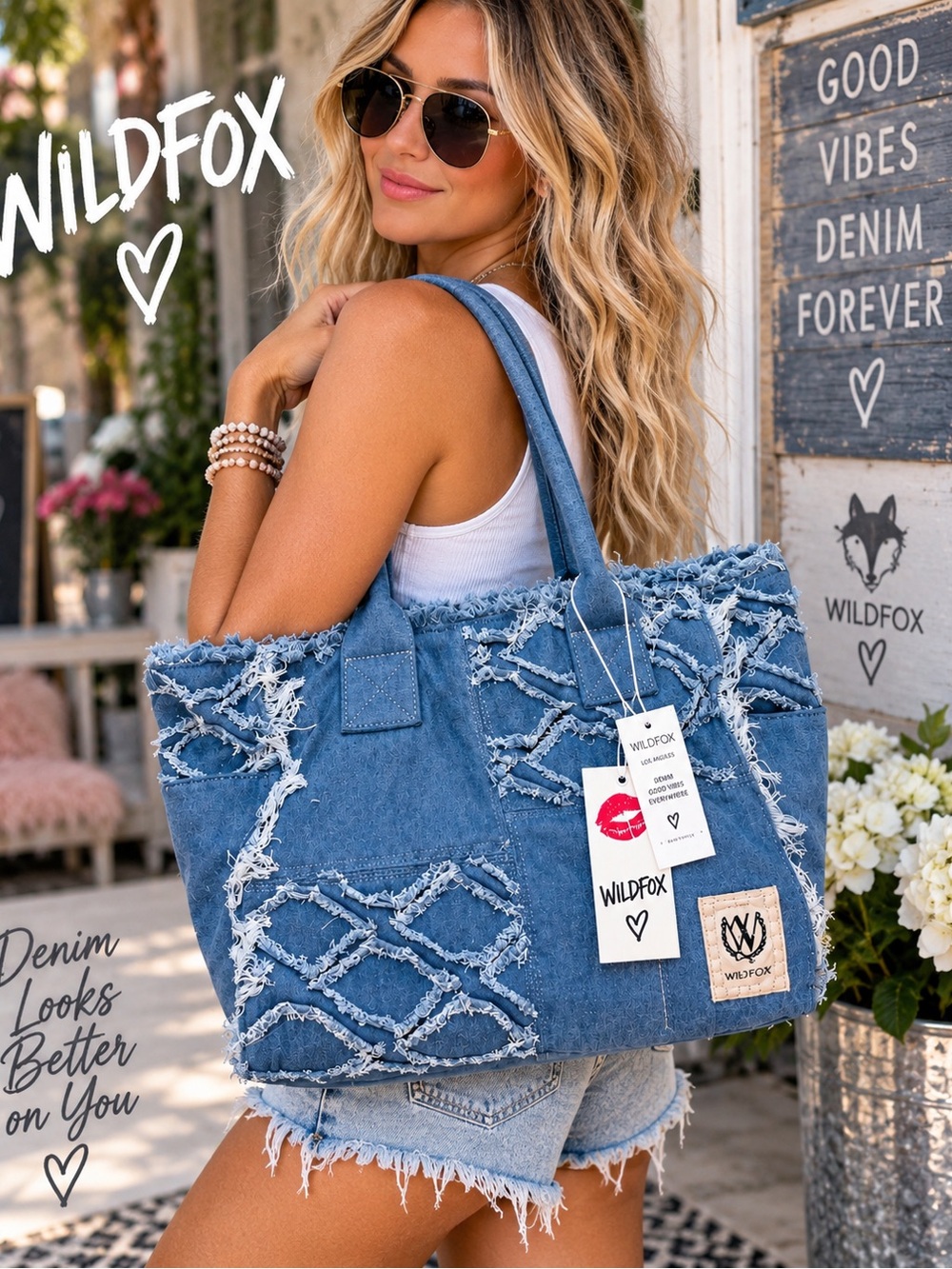 Wildfox Distressed Denim Tote Bag - Blue 🦊💙